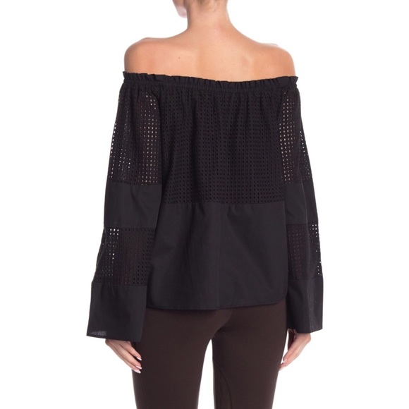 Vertigo Off Shoulder Eyelet Panel Top Bell Sleeve - Picture 2 of 2